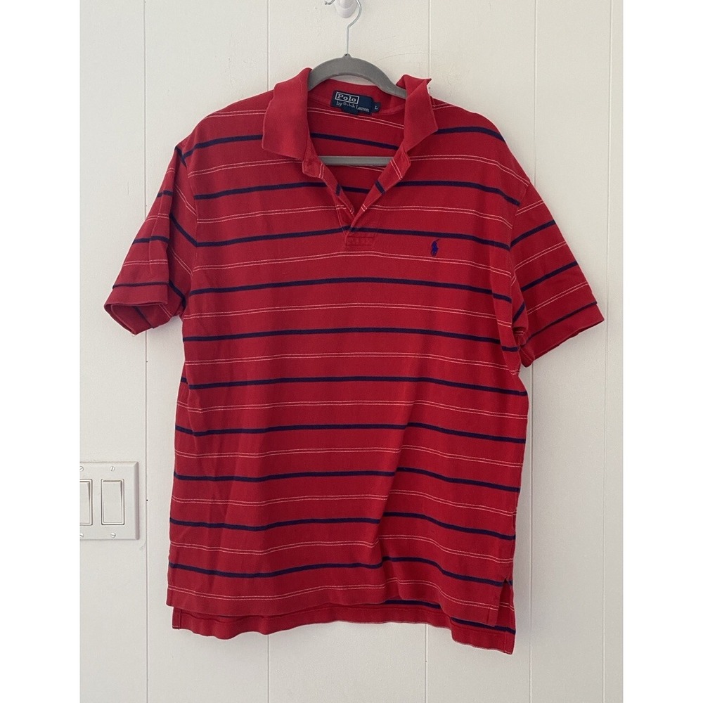 Polo Ralph Lauren Classic Polo Shirt Men's Large Red Navy Stripe Preppy